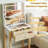 Small Vanity Desk Set With Adjustable Led Lighted Mirror And Power Outlets White