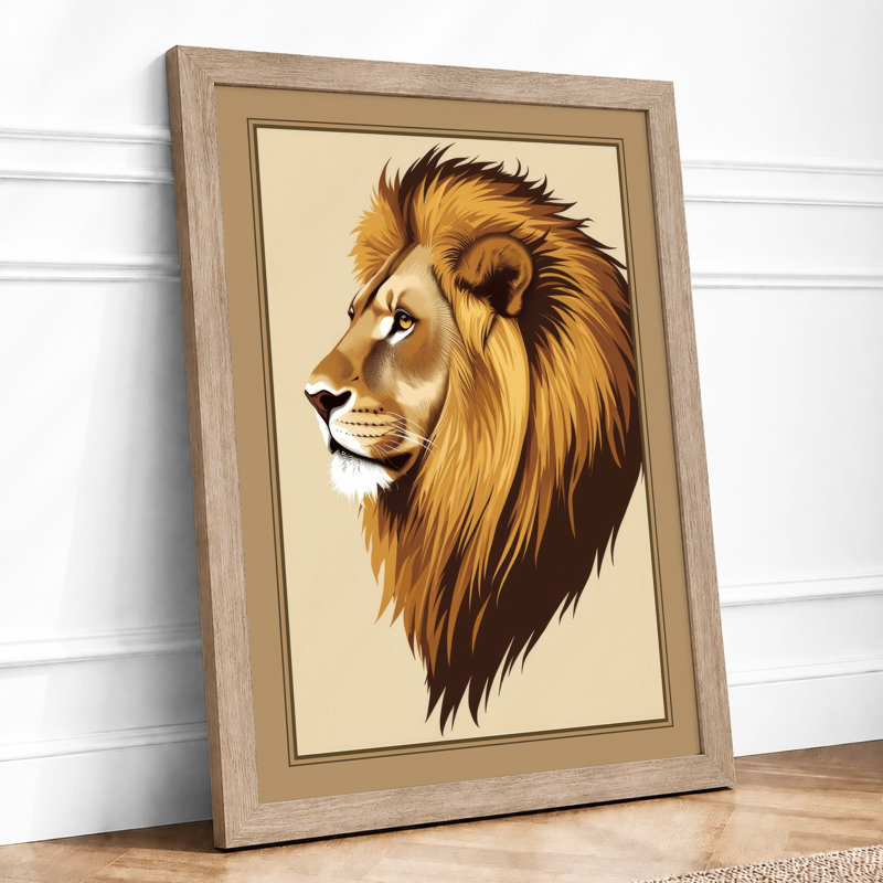 Noble Lion Rustic - Framed Print, A2 - 59.4 x 42.0 cm, Oak