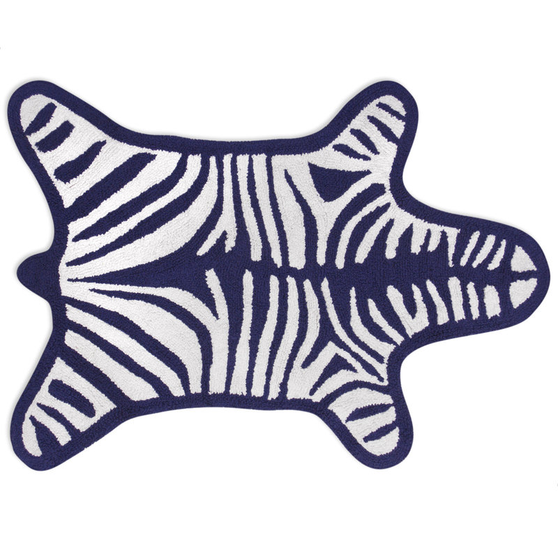Zebra Cotton Bath Mat, Navy