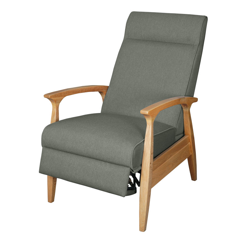 Modern Reclining Lounge Chair - Adjustable Backrest With Frame - Contemporary Living Room Accent, Light Oak, Gray