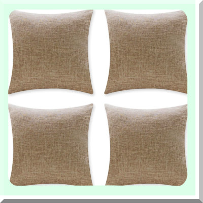 Rustic Farmhouse Linen Pillow Covers Set - Decorative Square Throw Cases for Couch Sofa Decoration - Burlap Cushion Cover - Pack of 4