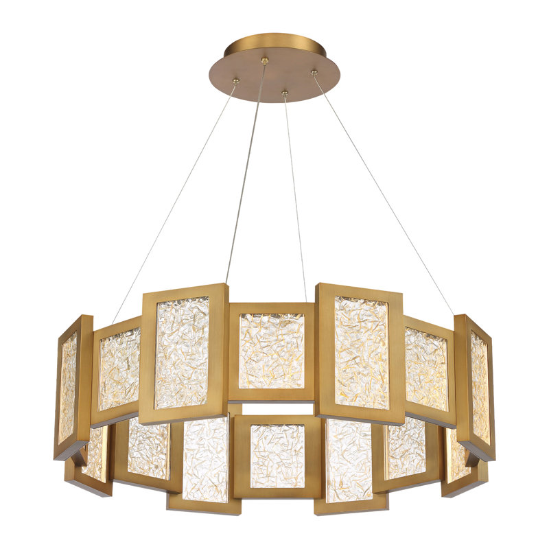 Aged Brass Crystal Fury 16-Light LED Drum Chandelier