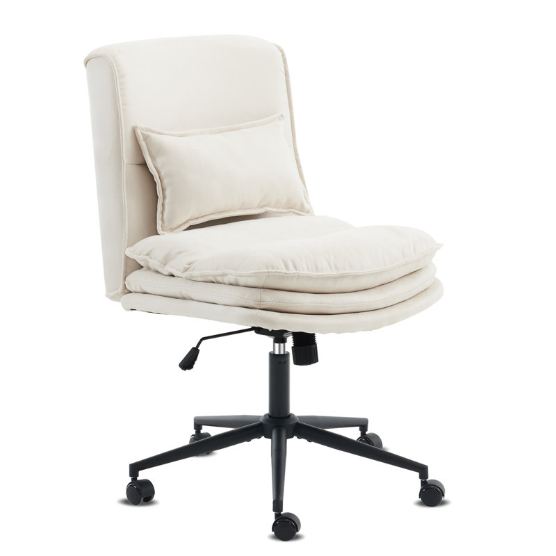 Upholstered Armless Task Office Chair, Cream Microfabric