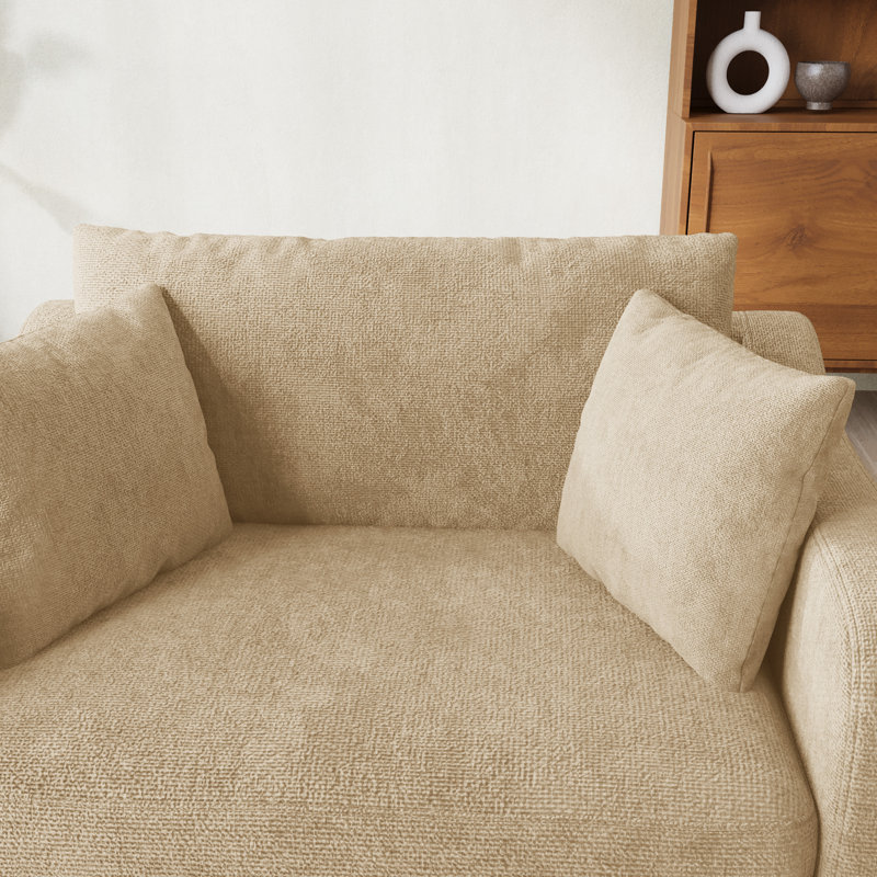 43.9" W Modern Accent Chair, Upholstered Single Sofa Chair With Pillows And Ottoman Bench, Wheat