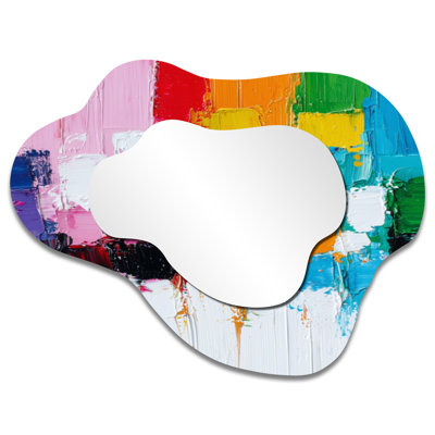 Abstract Primary Color Resonance In Chaos I - Abstract Asymmetrical Decorative Mirror, Modern irregular Wall Mirror, Printed on Metal