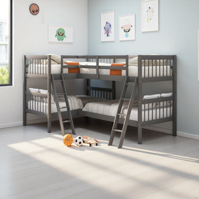 L-Shaped Bunk Bed With Ladder,Twin Size