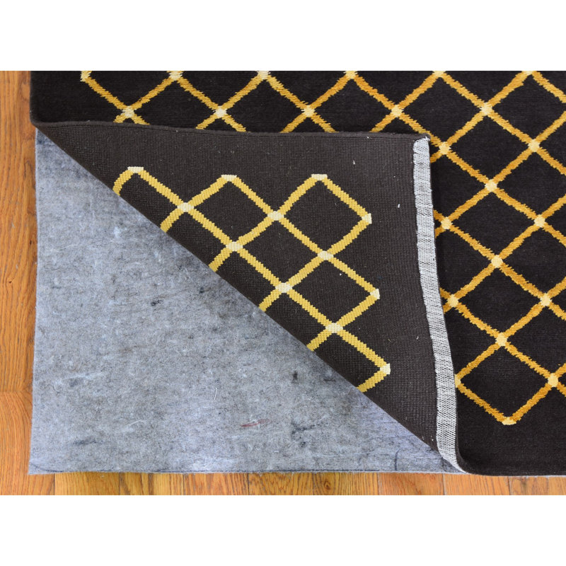 Tapis noir / brun noué à la main de conception unique 6 pi x 8 pi 9 po Beverly