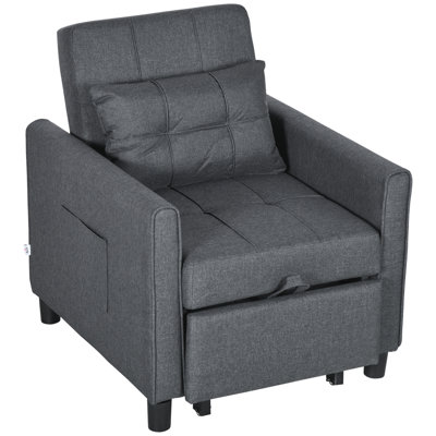 3-In-1 Convertible Chair Bed, Multi-Functional Single Sofa Bed, Pull Out Sleeper Chair With Adjustable Backrest, Pillow, And Pockets
