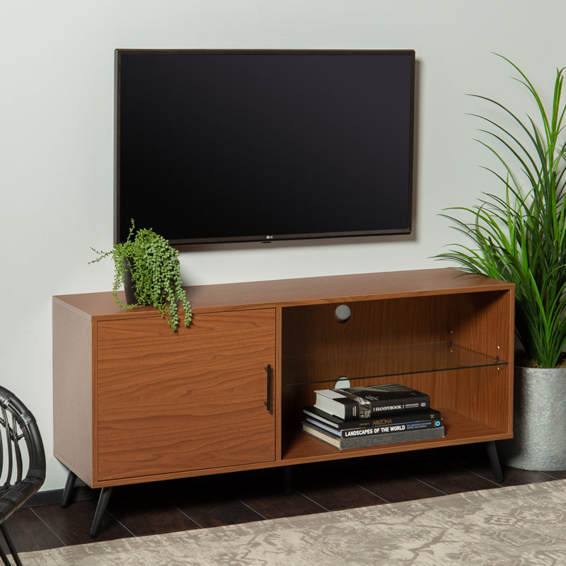 Bulhary 52" 1-Door TV Stand with Glass Shelf, Pecan