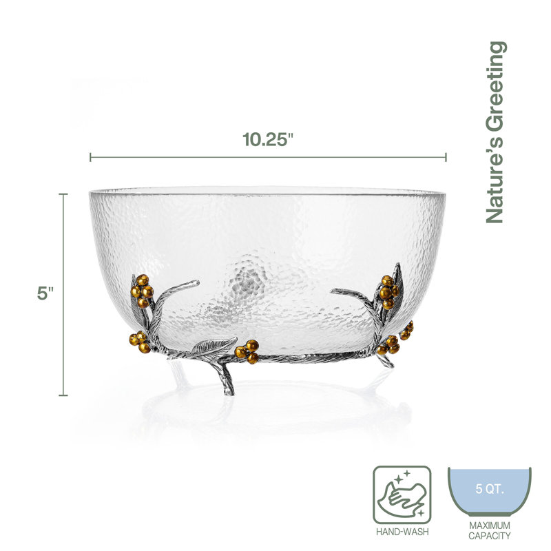 Fitz And Floyd Natures Greeting Glass Serving Bowl, 10.25 Inch