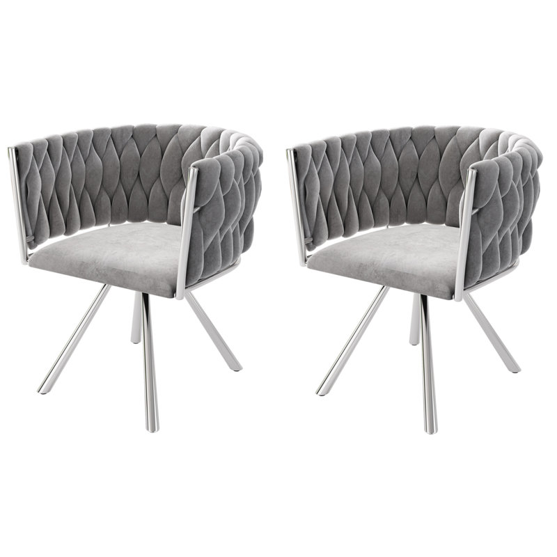 Authneil Velvet Metal Armchair, Silver, Light Grey, 2