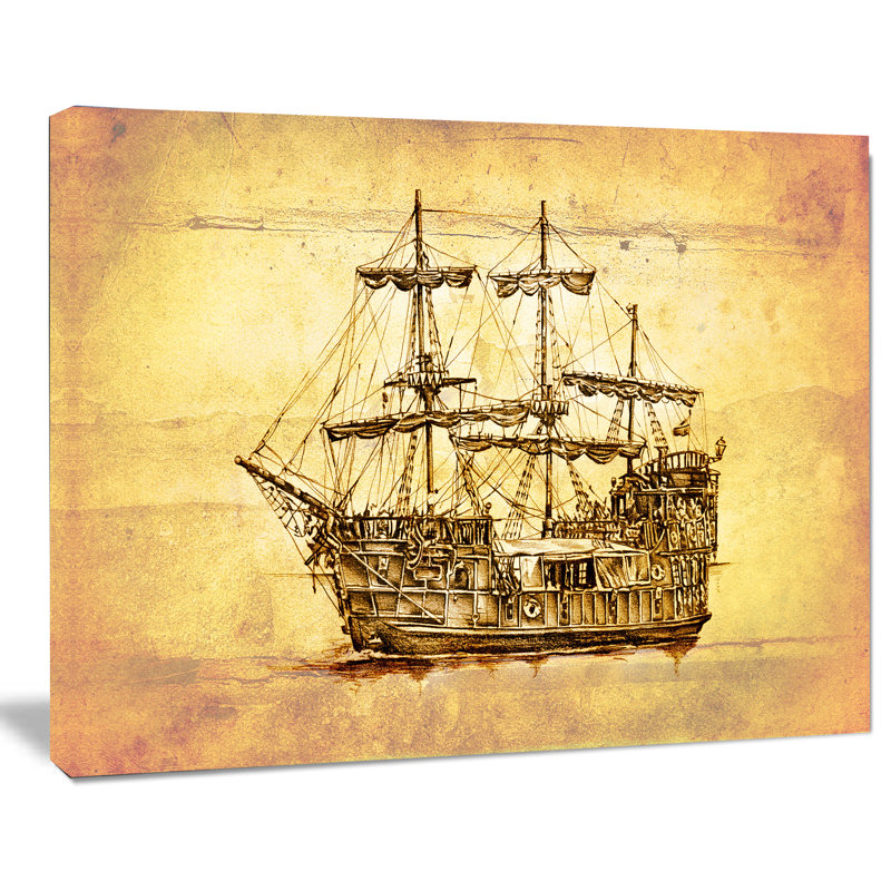 Bateau brun ancien en mouvement - impression, H 30 po x l 40 po x P 1,5 po, Toile tendue