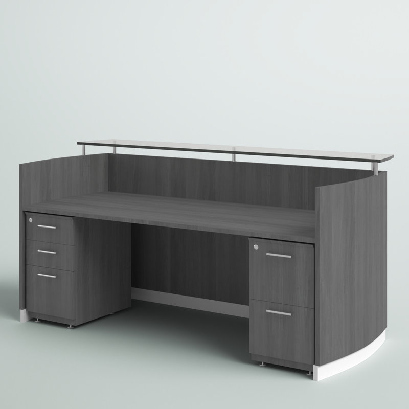 Cason Rectangle Solid Wood Reception Desk, Gray Steel