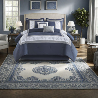 Ensembles de literie élégants en polyester bleu marine, édredon de style hôtel pour chambre à coucher