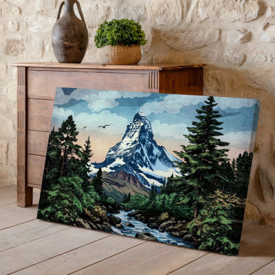 Canvas A Majestic Mountain Peak Rises Sharply Against A Dramatic Sky Wall Art Its Snow Capped Summit Glistening In The Soft Light Of Canvas Wall Art