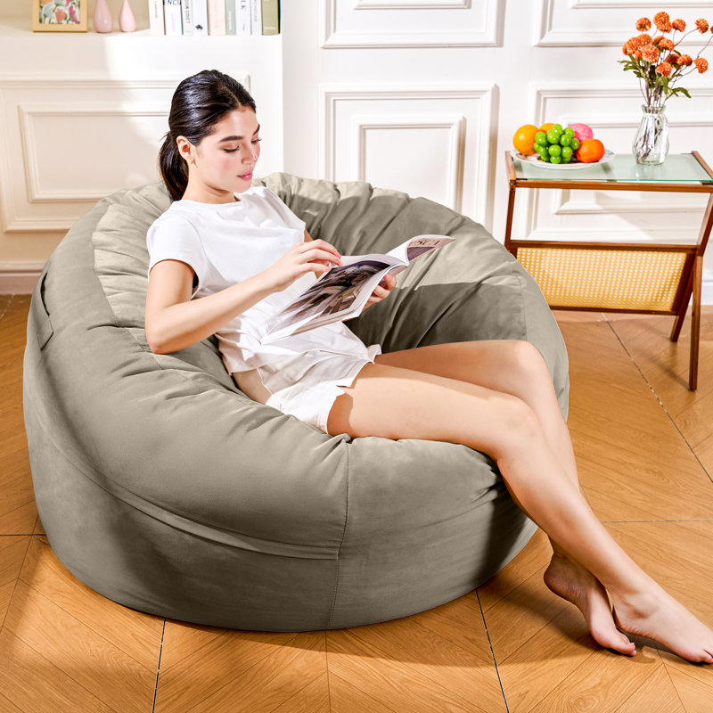 44 Inch Lazy Sofa (Light Gray), Velvet Fabric+Sponge Filling Comfortable And Soft, Side Pockets Convenient For Storage, Sofa Handle Easy To Move