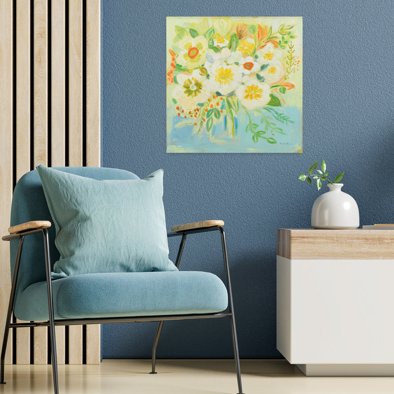 Camillia contemporain avec art bouquet bleu, H 18 po x l 18 po