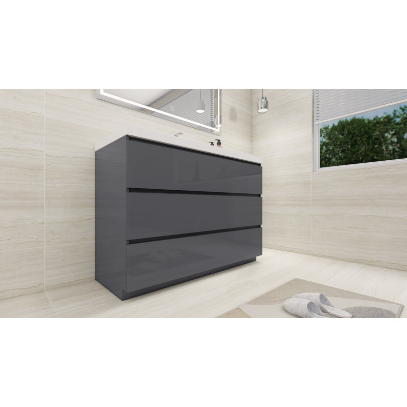 47.3'' Single Bathroom Vanity with Acrylic Top, Hight Gloss Gray