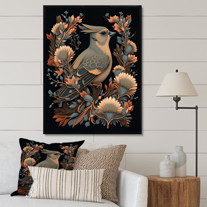 «Cardinal Bird In Faded Retro Tones I», reproduction sur toile, H 44 po x l 34 po x P 1,5 po, Cadre flottant noir