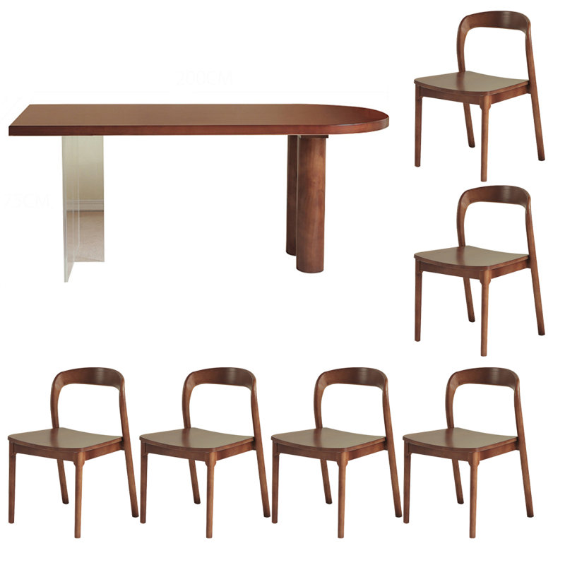 Ensemble de table à manger en bois massif de style français, H 29,5 po x L 86,6 po x l 43,3 po, 7