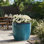 Grand pot à fleurs rond de 11,8 po de diamètre avec ligne verticale, pot de fleurs moderne en céramique bleue
