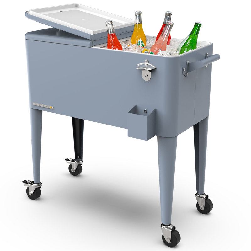 Permasteel - Glacière à roulettes rétro avec cloison 80QT - Bleu, Bleu