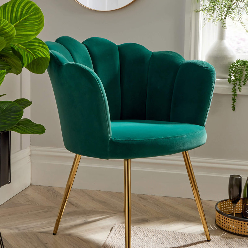 Bruning Scallop Velvet Barrel Accent Chair, Green