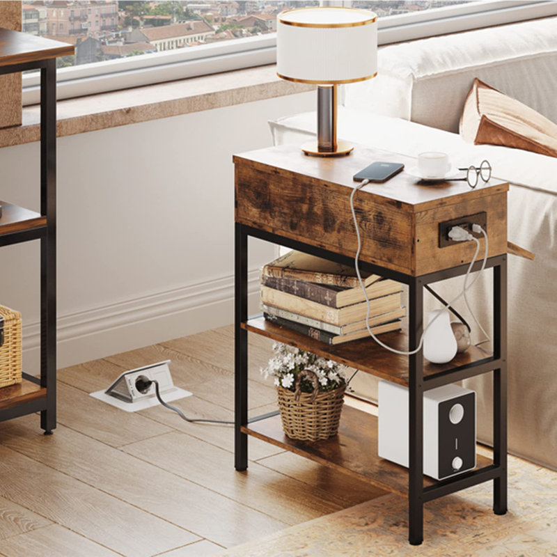 Reca Vintage Colour Triple Row Side Table with Door, Brown