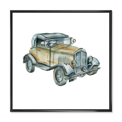 «Retro Car in Shades of Green and Grat», peinture sur toile