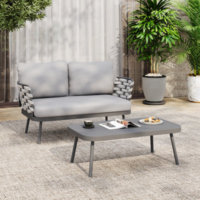 Lace Outdoor 2-Piece Woven Rope Conversation Set With Cushions
