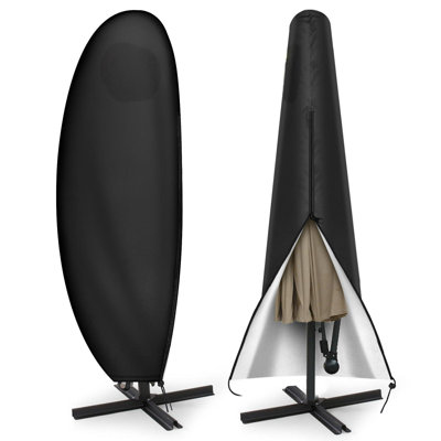 Patio Umbrella Covers Waterproof Outdoor Offset Banana Style Umbrella Cover With Rod - 420D Waterproof & Heavy Duty UV-Resistant Cover For 9-13Ft Outdoor Umbrella With Support Pole (Black)