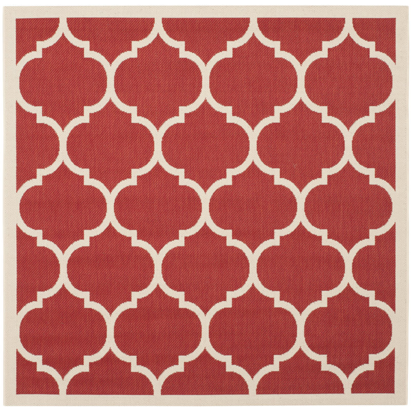 Tapis d'intérieur / extérieur à motif géométrique rouge / beige Arneshia, Carré 5 pi 3 po