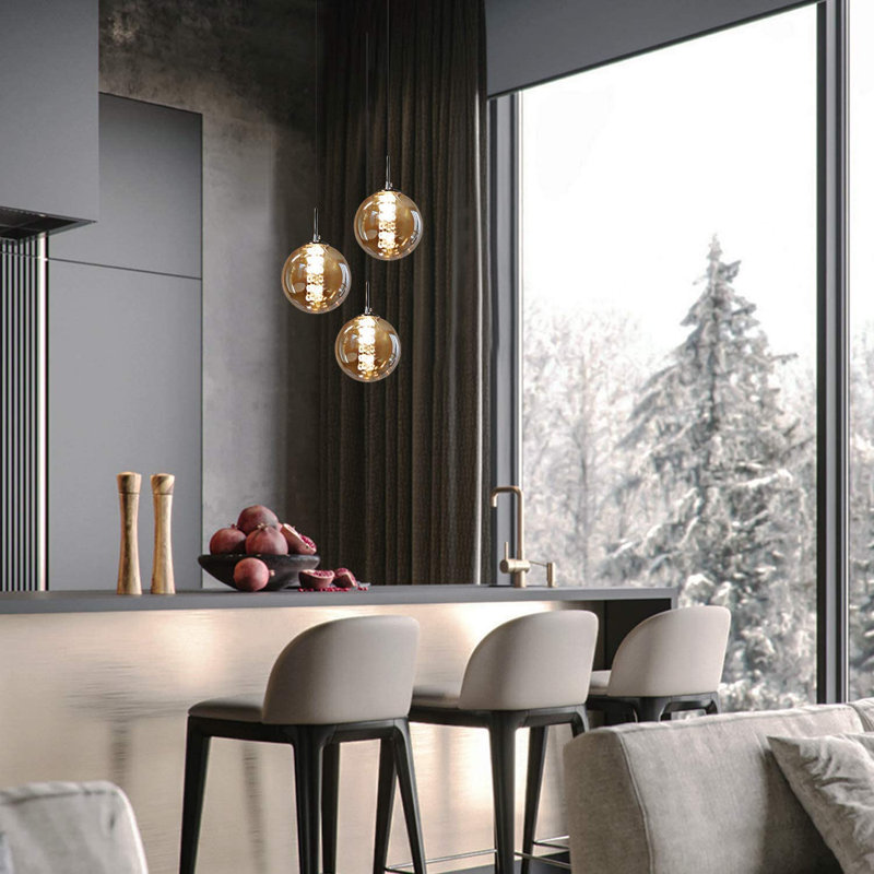 Amice Height-Adjustable 3-Light Pendant Light, Amber
