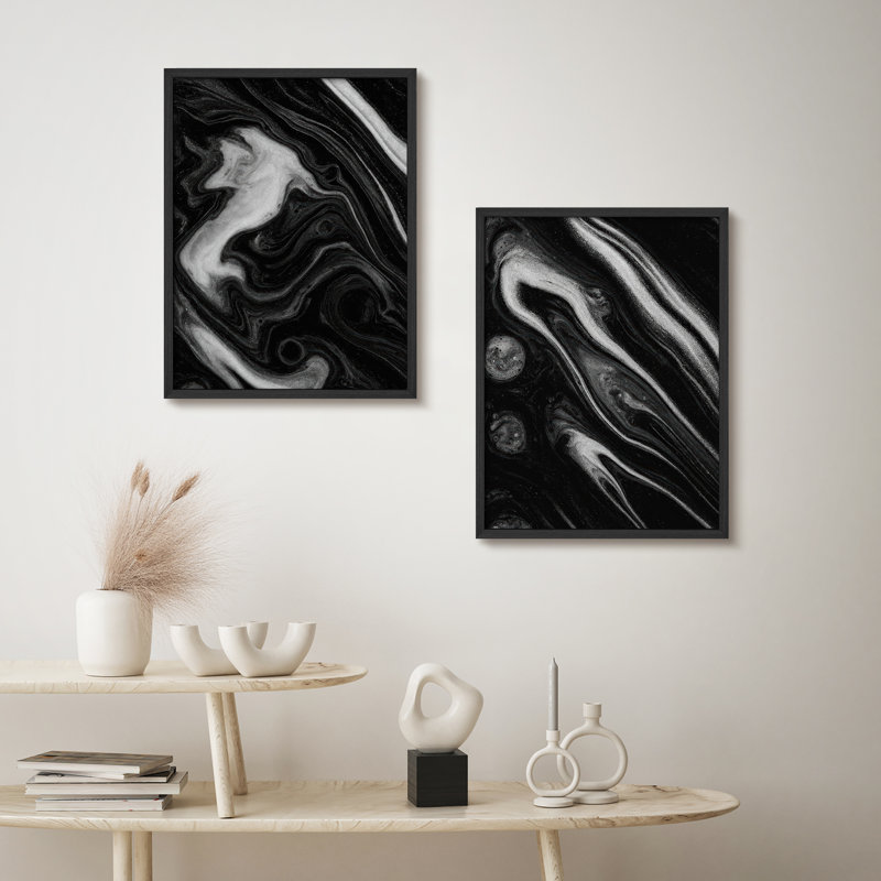 Ensemble de 2 reproductions d'art encadrées encadrées pour 2 pièces, H 14 po x l 11 po, Noir