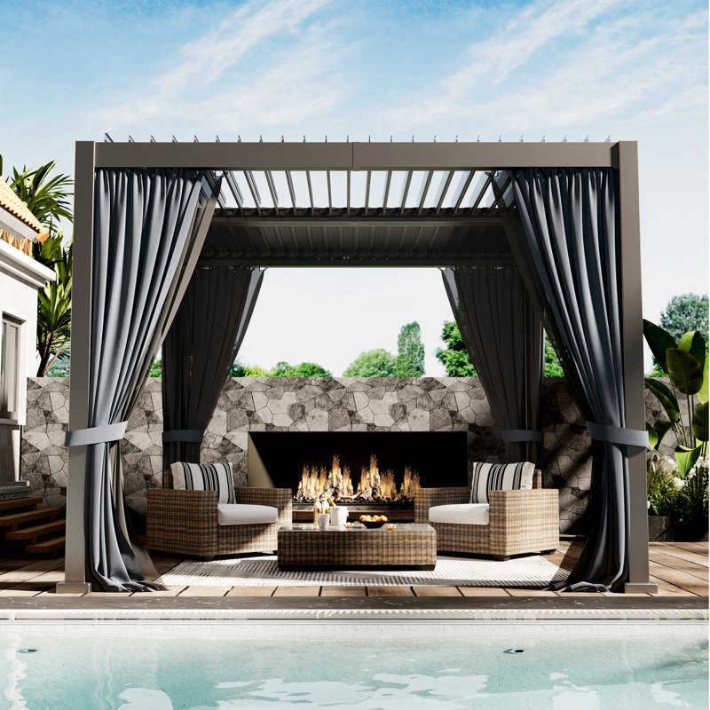 Metal Pergola With Hardtop Roof, Purple Leaf Pergola For Backyard, Aluminum Pergolas With Curtains, Gazebo For Garden,Patio,Black