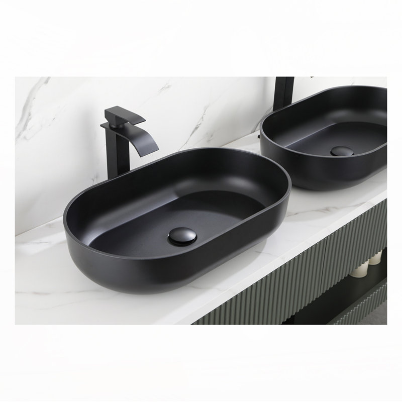 Oval 24"x14" Above Bathroom Vessel Sink, Matte Black
