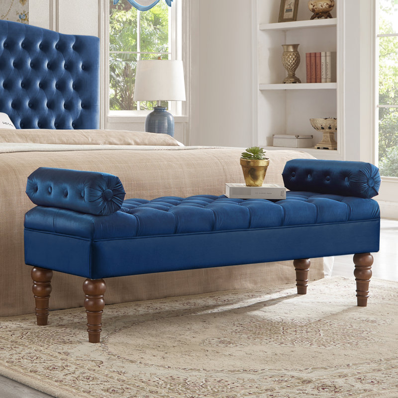 Chaise longue en velours bleu marine avec pieds en bois, Marine