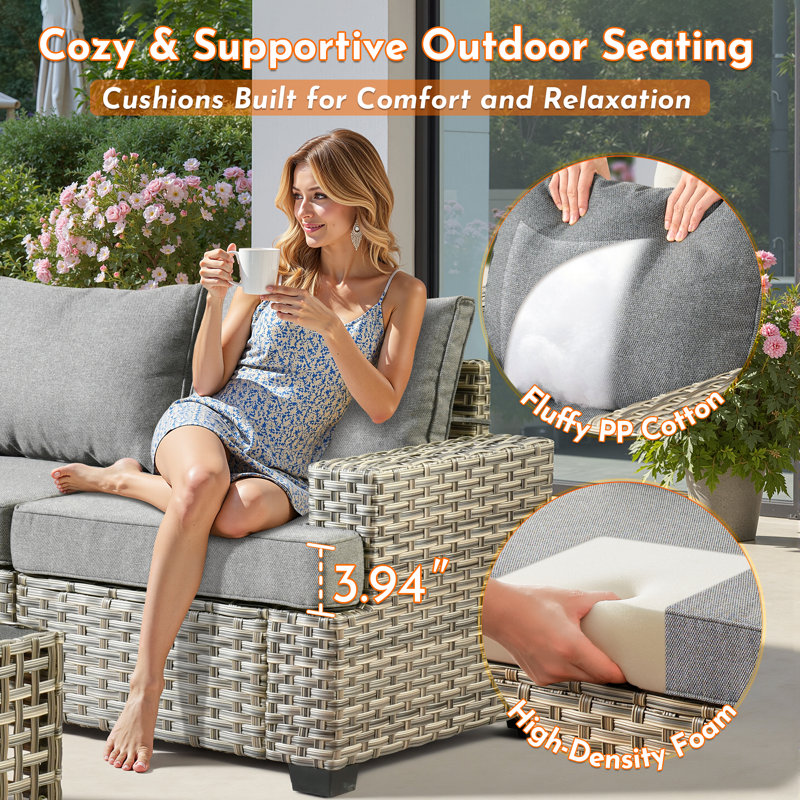 59" Wide Outdoor Wicker Loveseat With Cushions, Modular Patio Sofa Seat With Left And Right Arm Sofa, Dark Gray