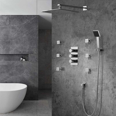 Trialo Solid Brass LED Rain Shower Head with Adjustable Body Jets
