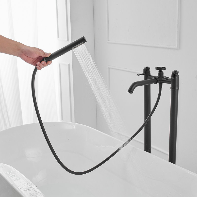 Floor Clawfoot Tub Faucet with Diverter, Matte Black