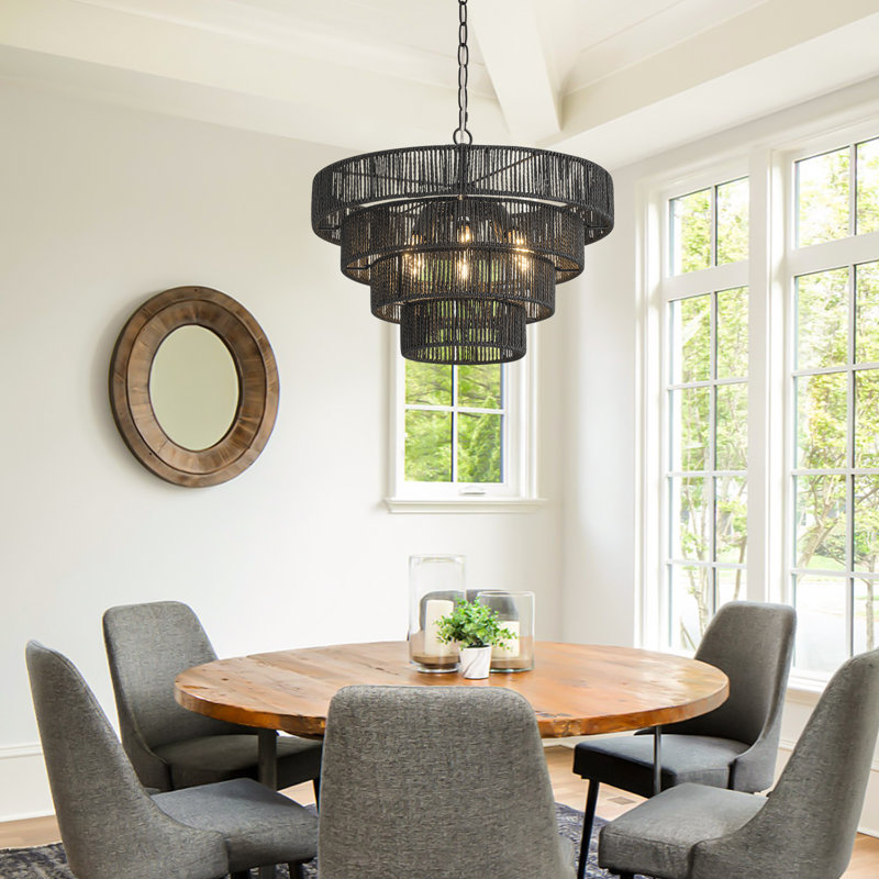 Akimitsu 6 - Light Dimmable Tiered Chandelier, Matte Black, Black