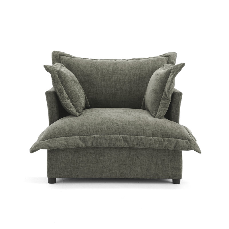 Plush Gray Upholstered Chenille Accent Chair with Oversized Cloud Cushions, Gray