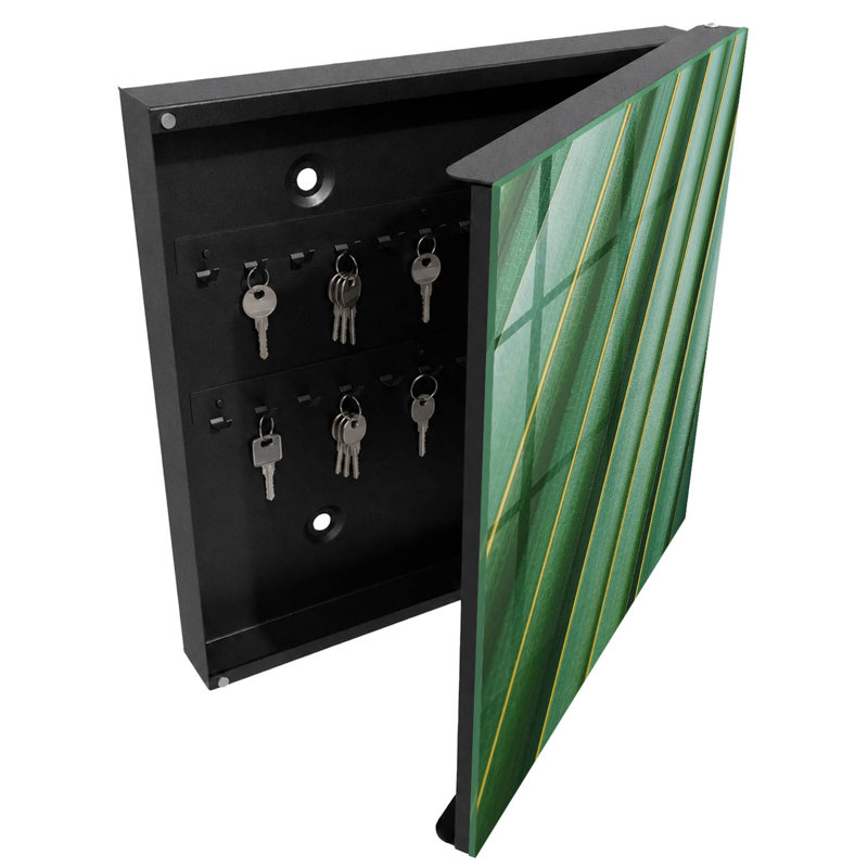 Key cabinet for home, Opens to the left, 30x30x5, White, Green leaves with yellow stripes, 