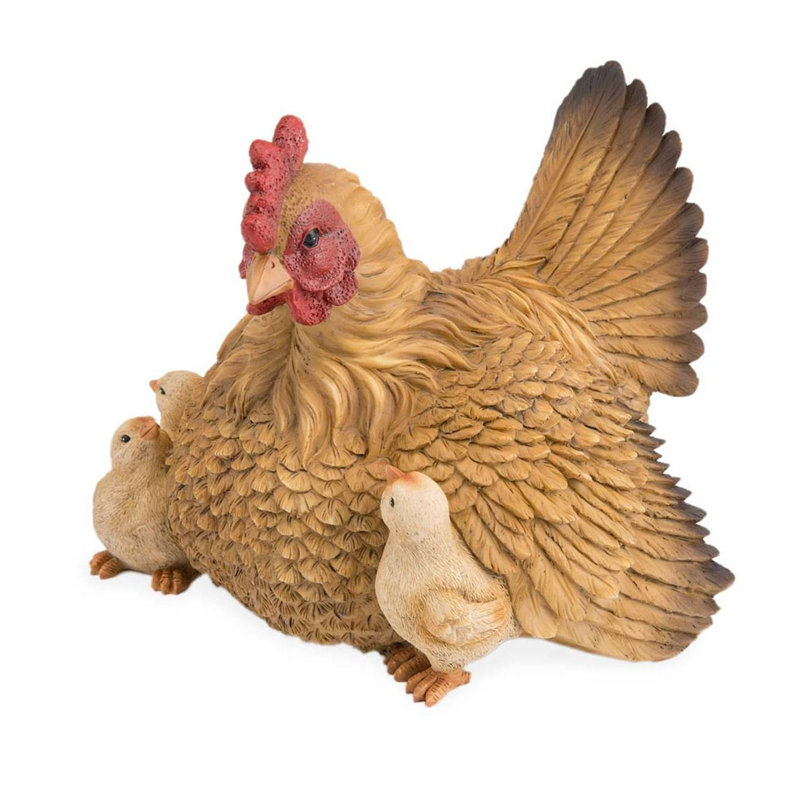Sculpture de jardin poule Alyisha avec poussins