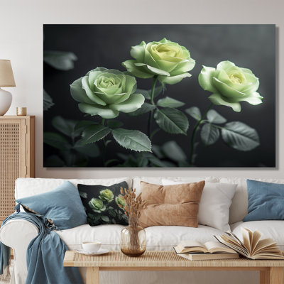 Nirvana blanc blanc et vert - Roses, art mural de salon