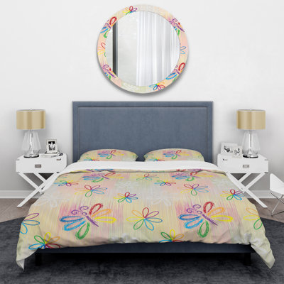 Multicolor Butterfly Striped Polyester Duvet Cover
