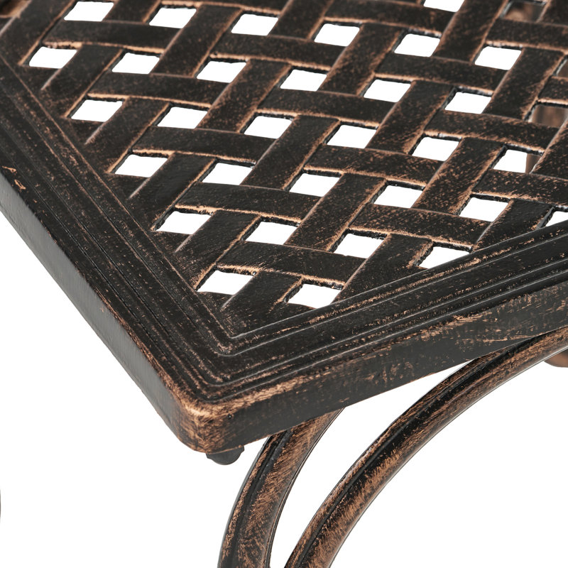 Kd Cast Aluminum Garden End Tables Of 2 - 18" H X W Weathered Copper Square Tabletop With Woven And Small Round Feet For Patio 2Pcs Construction Curly Legs Backyard