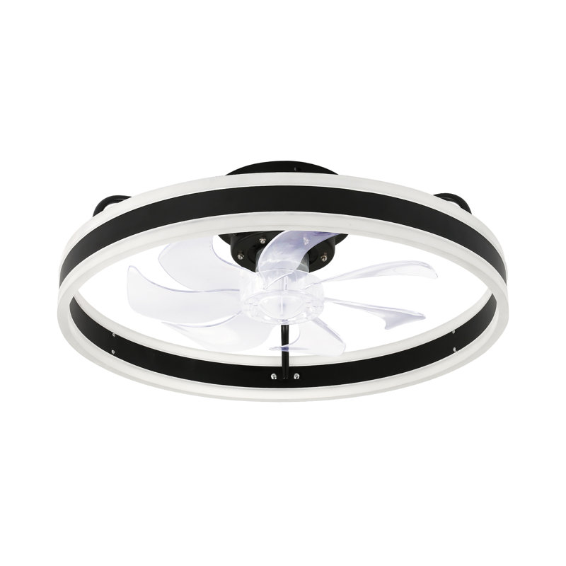 19.7" Low Profile Ceiling Fan with Lights and Remote, Modern Flush Mount Ceiling Fans Black Fandelier for Bedroom, Black