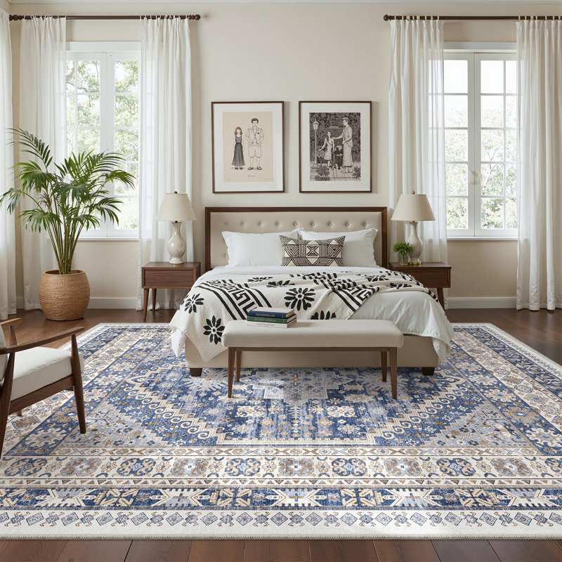 Area Rugs for Living Room,Non-Slip Washable Rugs, Stain Resistant Home Decor Rug, Rectangulaire 8 pi x 10 pi, Bleu