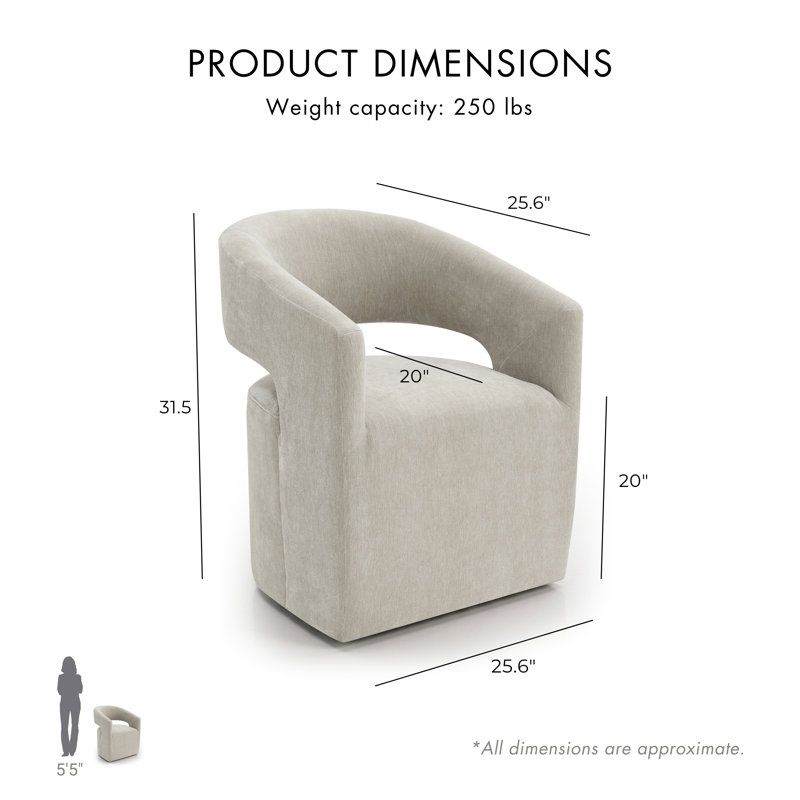 Roya Barrel-Back Dining Chair With Casters, Beige